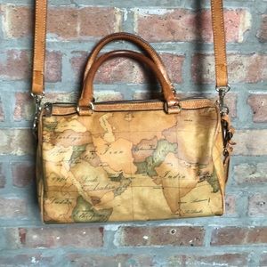 Alviero Martini Tan Map Print Satchel